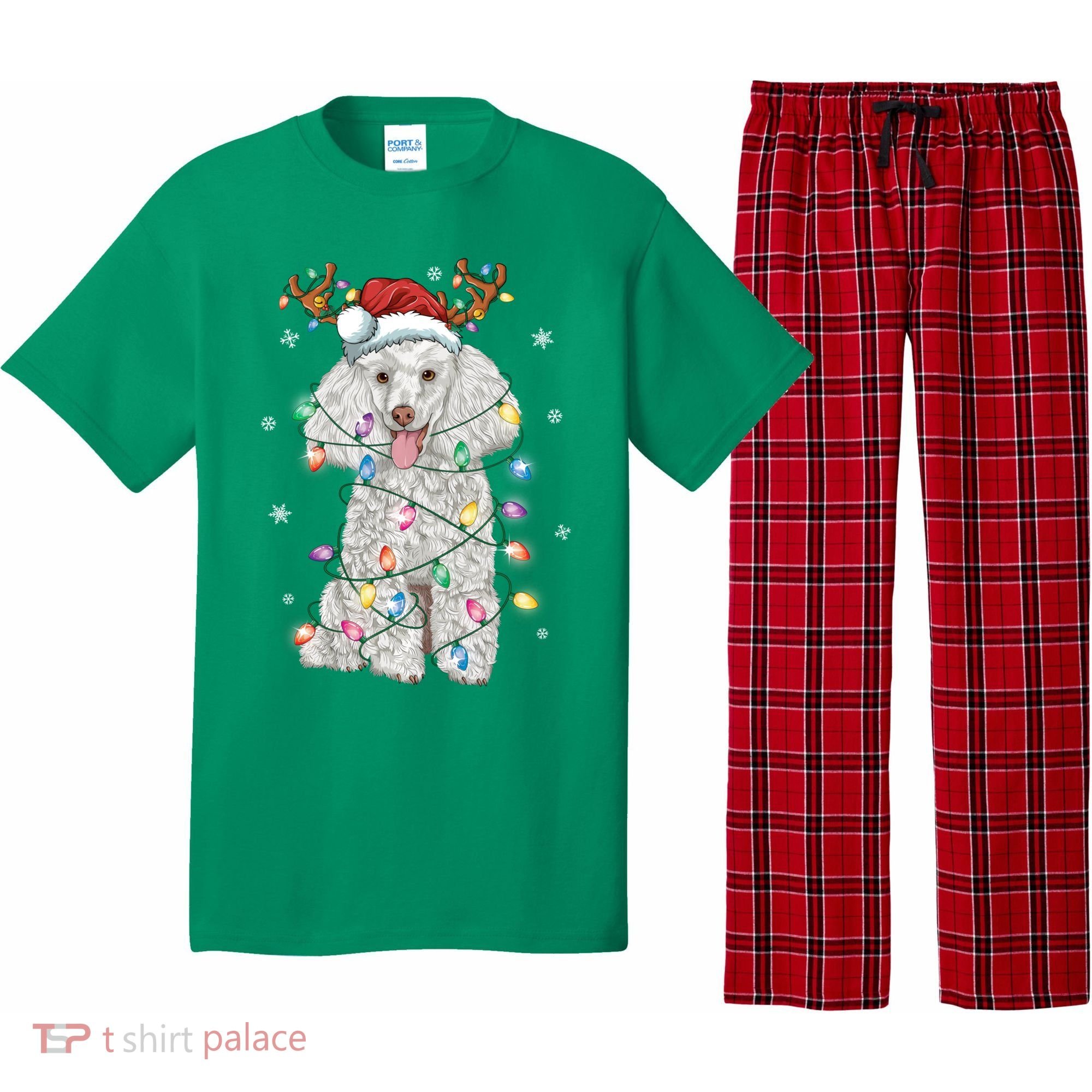 Poodle Christmas Reindeer Santa Hat Poodle Christmas Pajama Set
