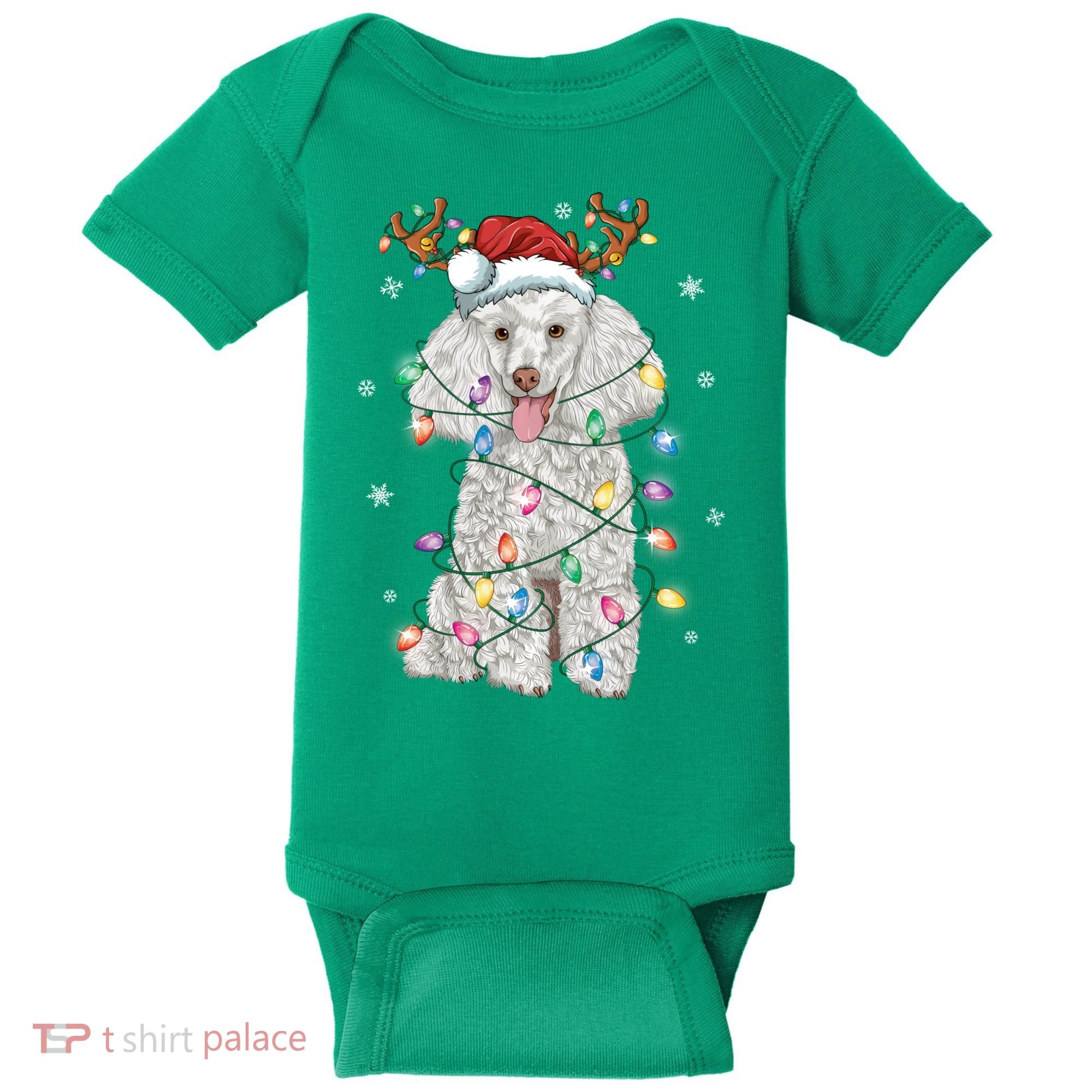 Poodle Christmas Reindeer Santa Hat Poodle Christmas Baby Bodysuit