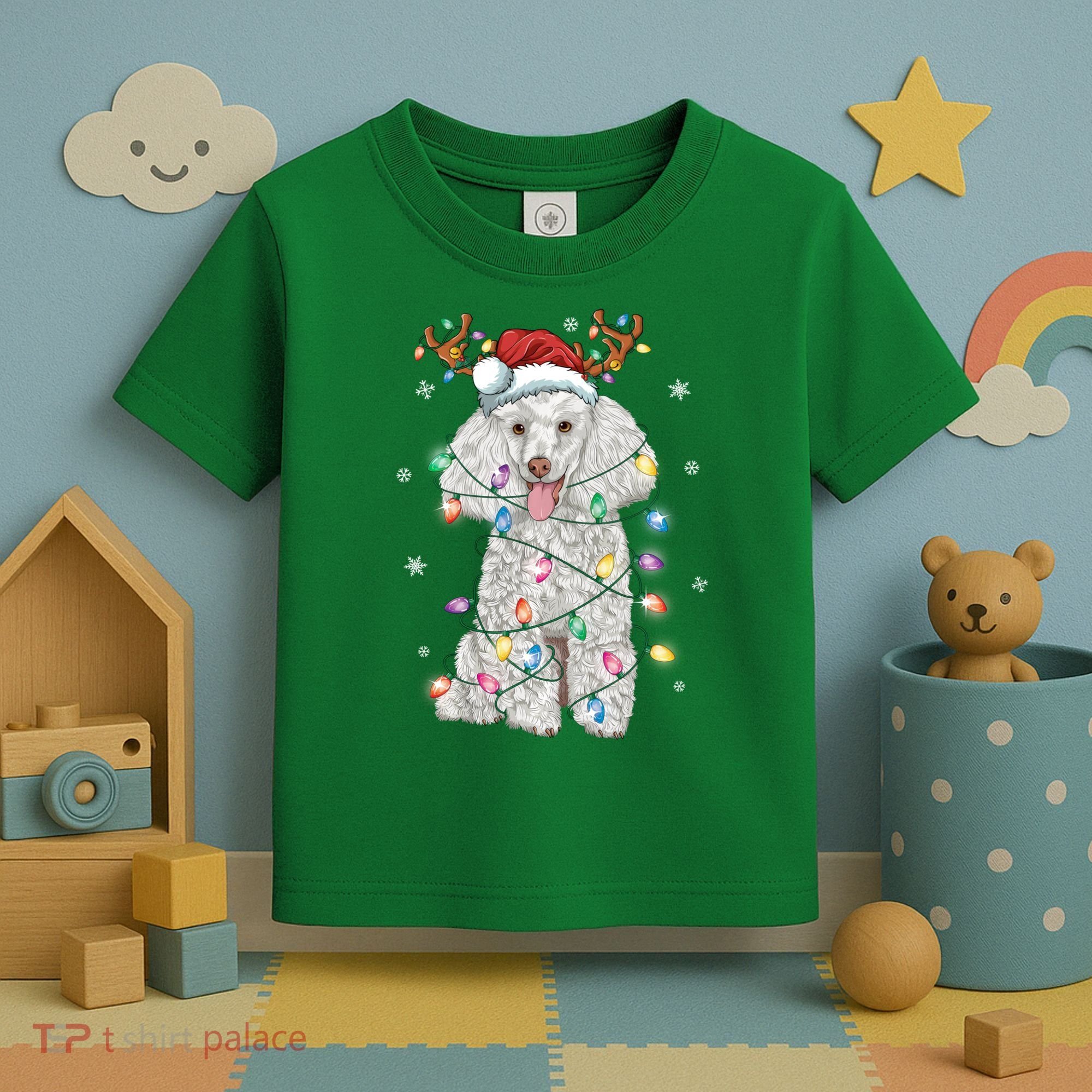 Poodle Christmas Reindeer Santa Hat Poodle Christmas Toddler T-Shirt