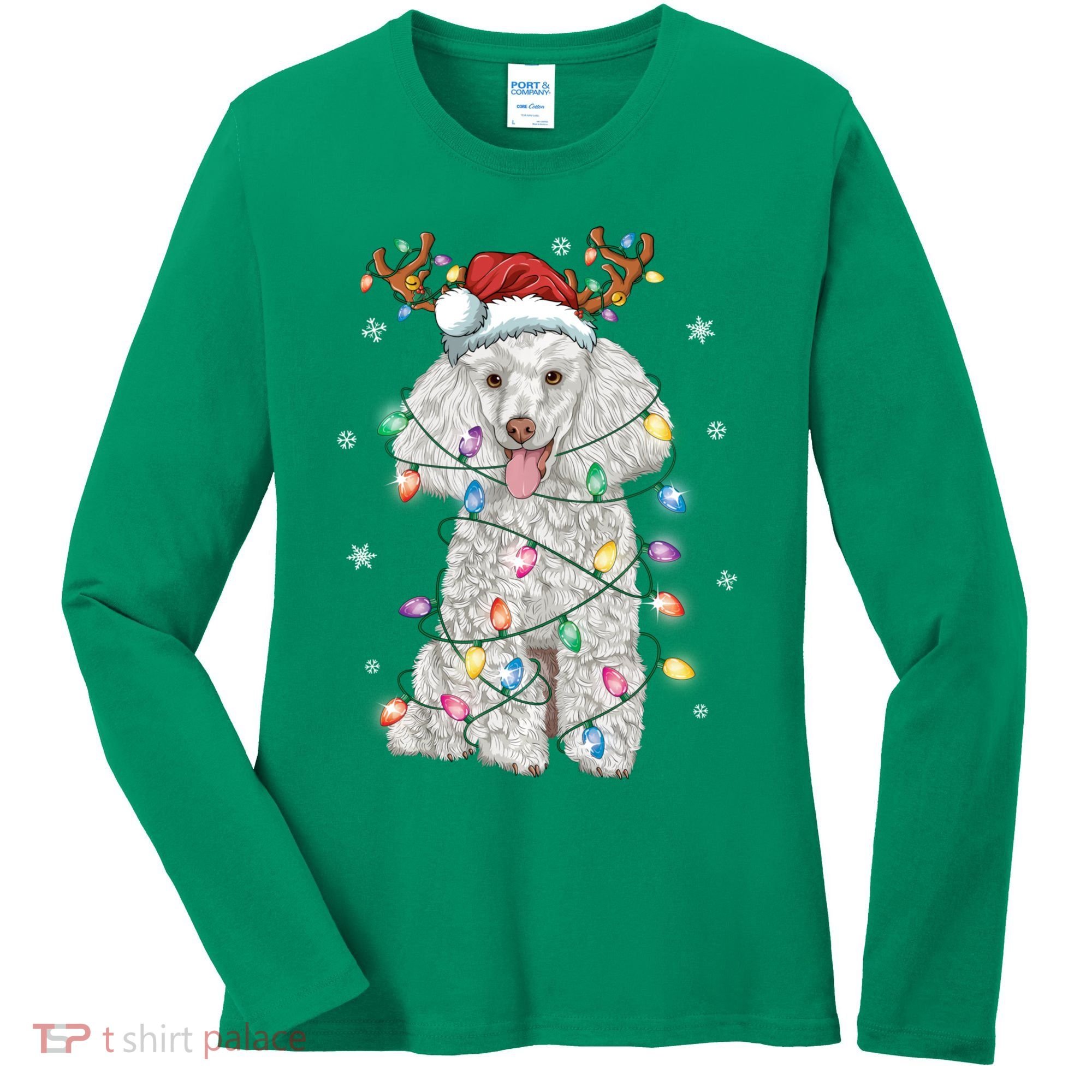 Poodle Christmas Reindeer Santa Hat Poodle Christmas Women's Long Sleeve Shirt