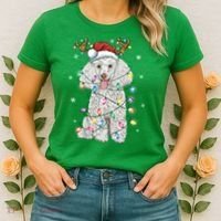 Poodle Christmas Reindeer Santa Hat Poodle Christmas Women's T-Shirt thumb 2