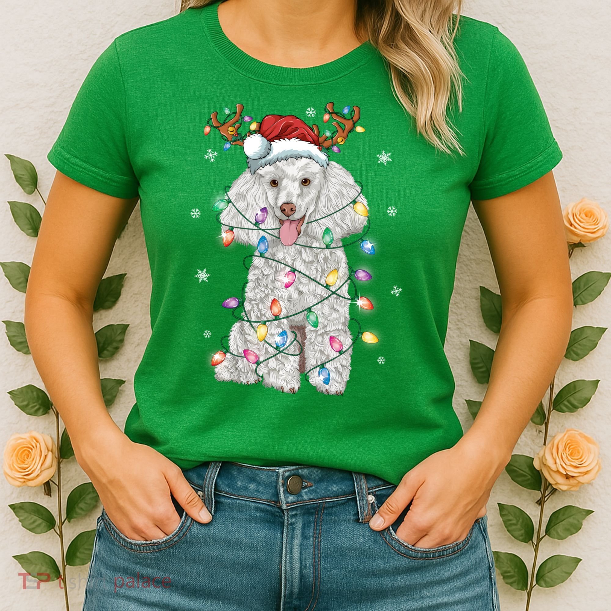 Poodle Christmas Reindeer Santa Hat Poodle Christmas Women's T-Shirt