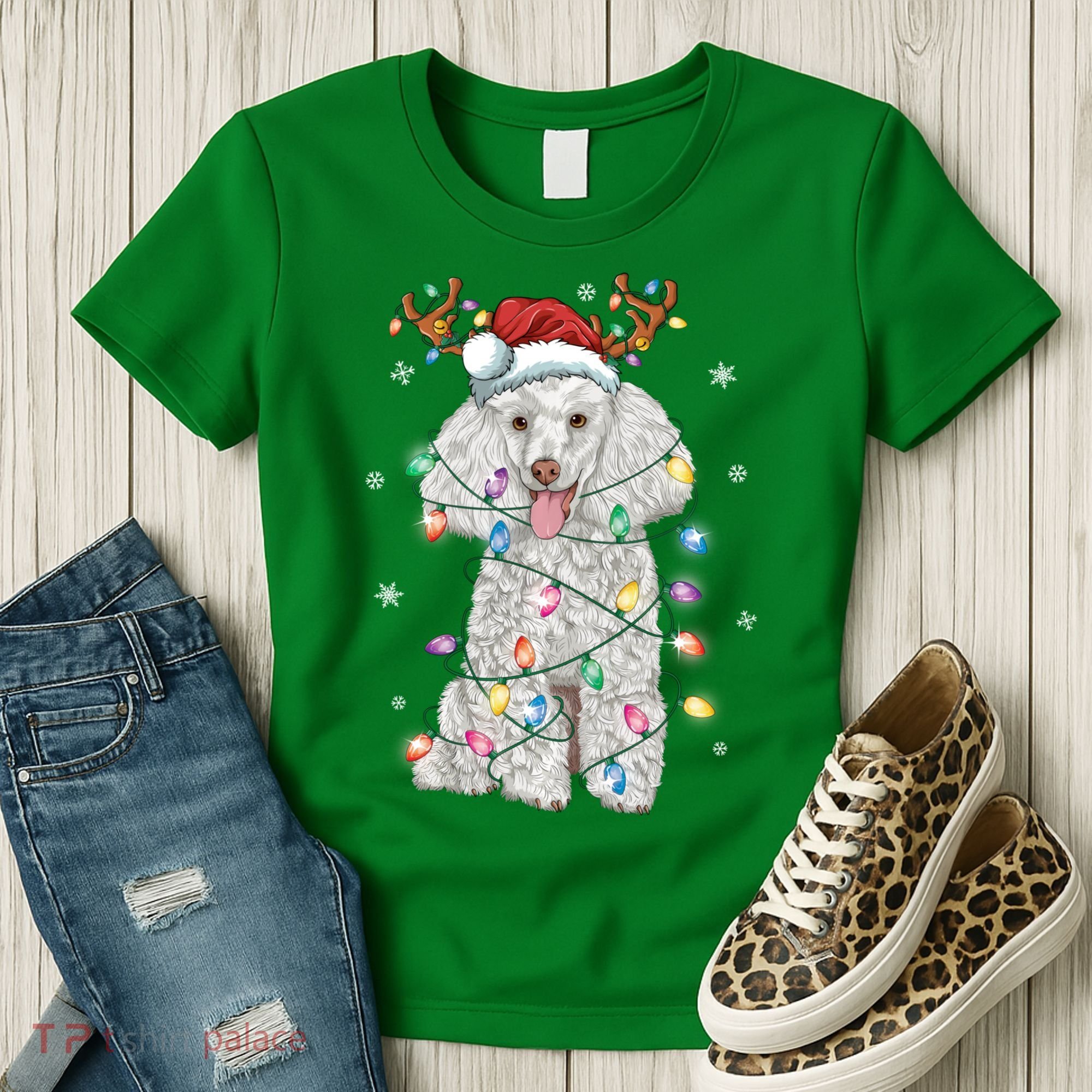 Poodle Christmas Reindeer Santa Hat Poodle Christmas Women's T-Shirt