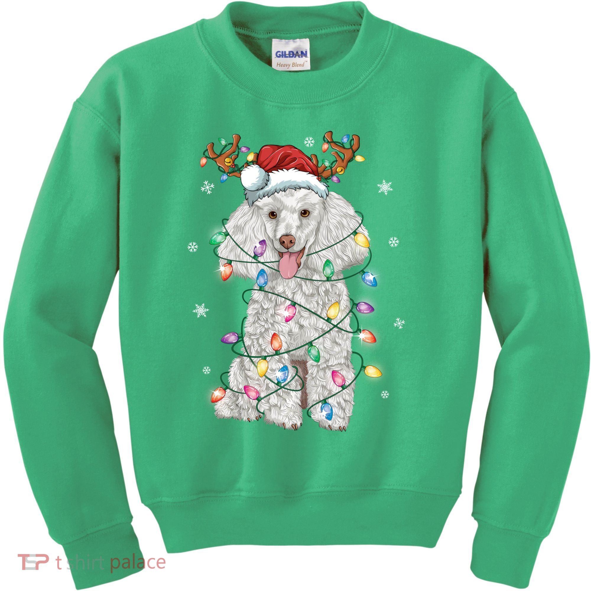 Poodle Christmas Reindeer Santa Hat Poodle Christmas Kids Sweatshirt