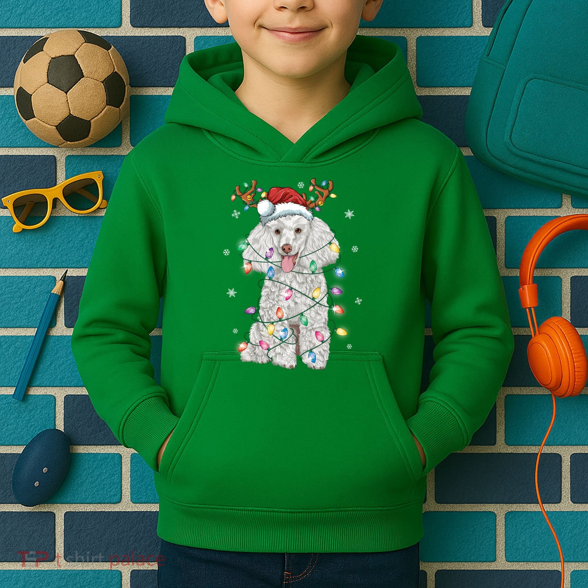 Poodle Christmas Reindeer Santa Hat Poodle Christmas Kids Hoodie