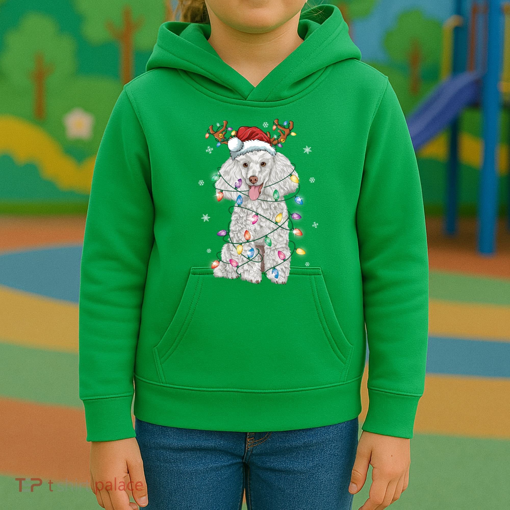 Poodle Christmas Reindeer Santa Hat Poodle Christmas Kids Hoodie