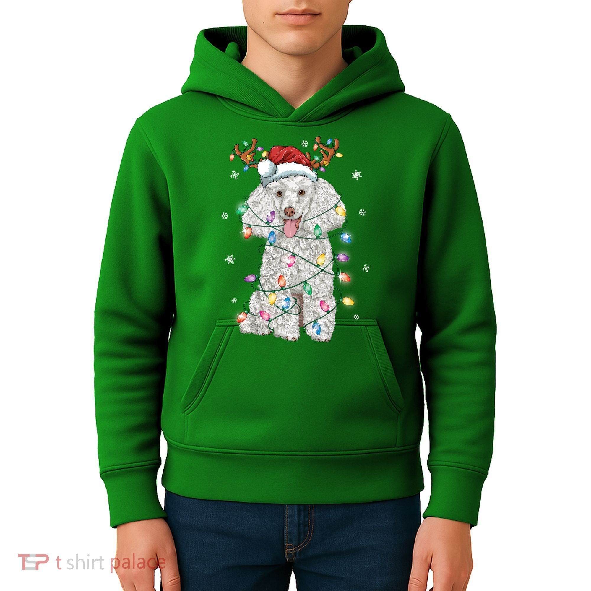 Poodle Christmas Reindeer Santa Hat Poodle Christmas Kids Hoodie