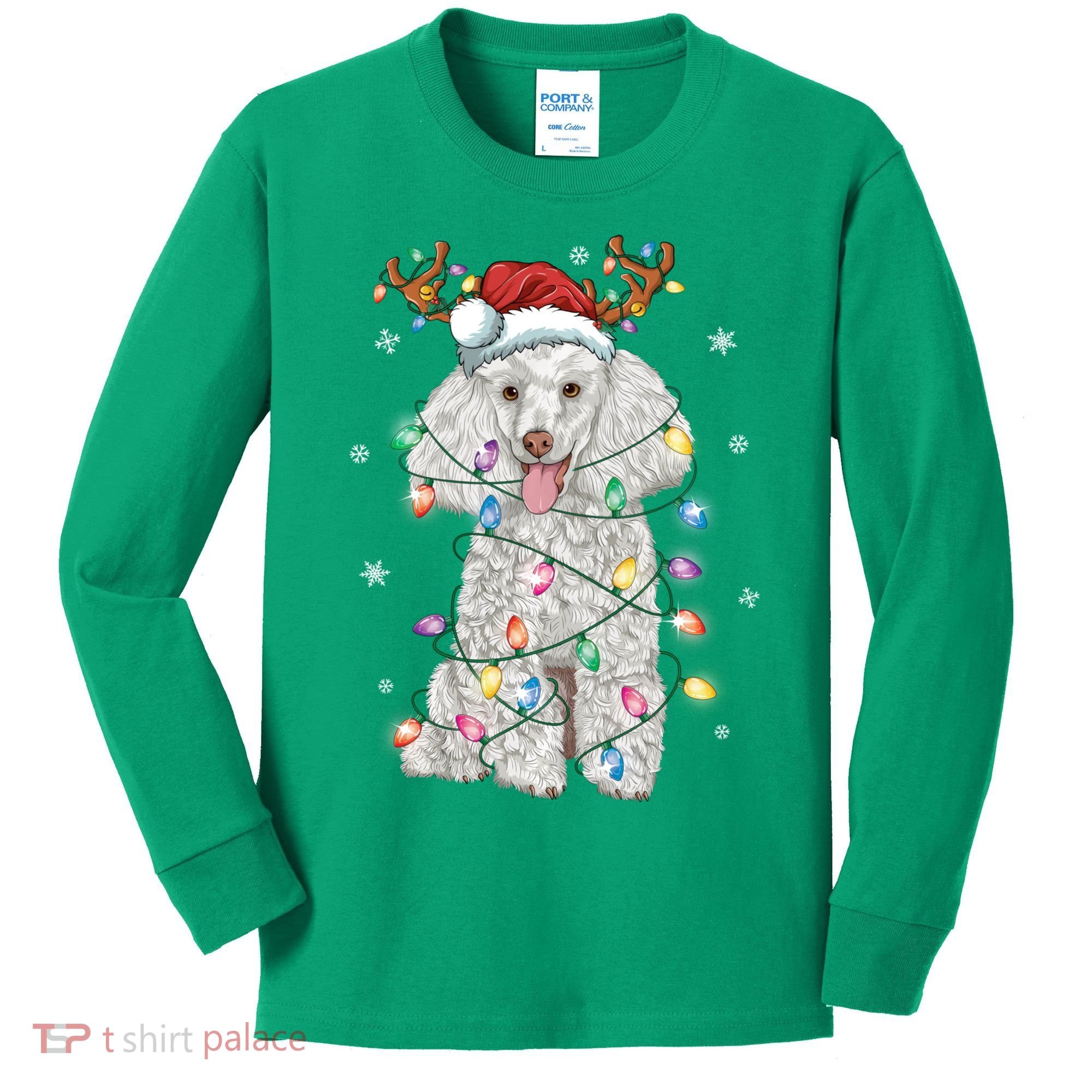 Poodle Christmas Reindeer Santa Hat Poodle Christmas Kids Long Sleeve Shirt