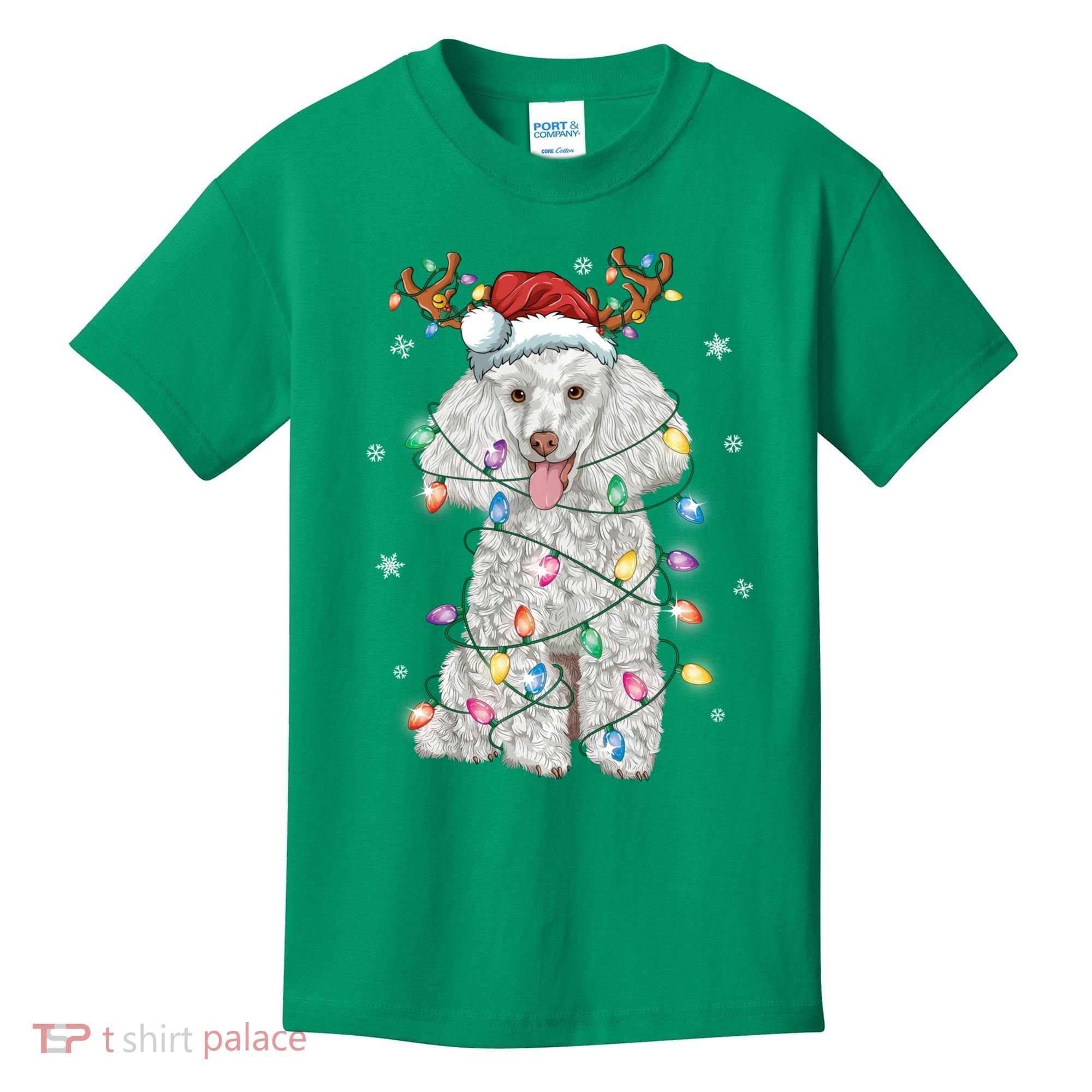 Poodle Christmas Reindeer Santa Hat Poodle Christmas Kids T-Shirt