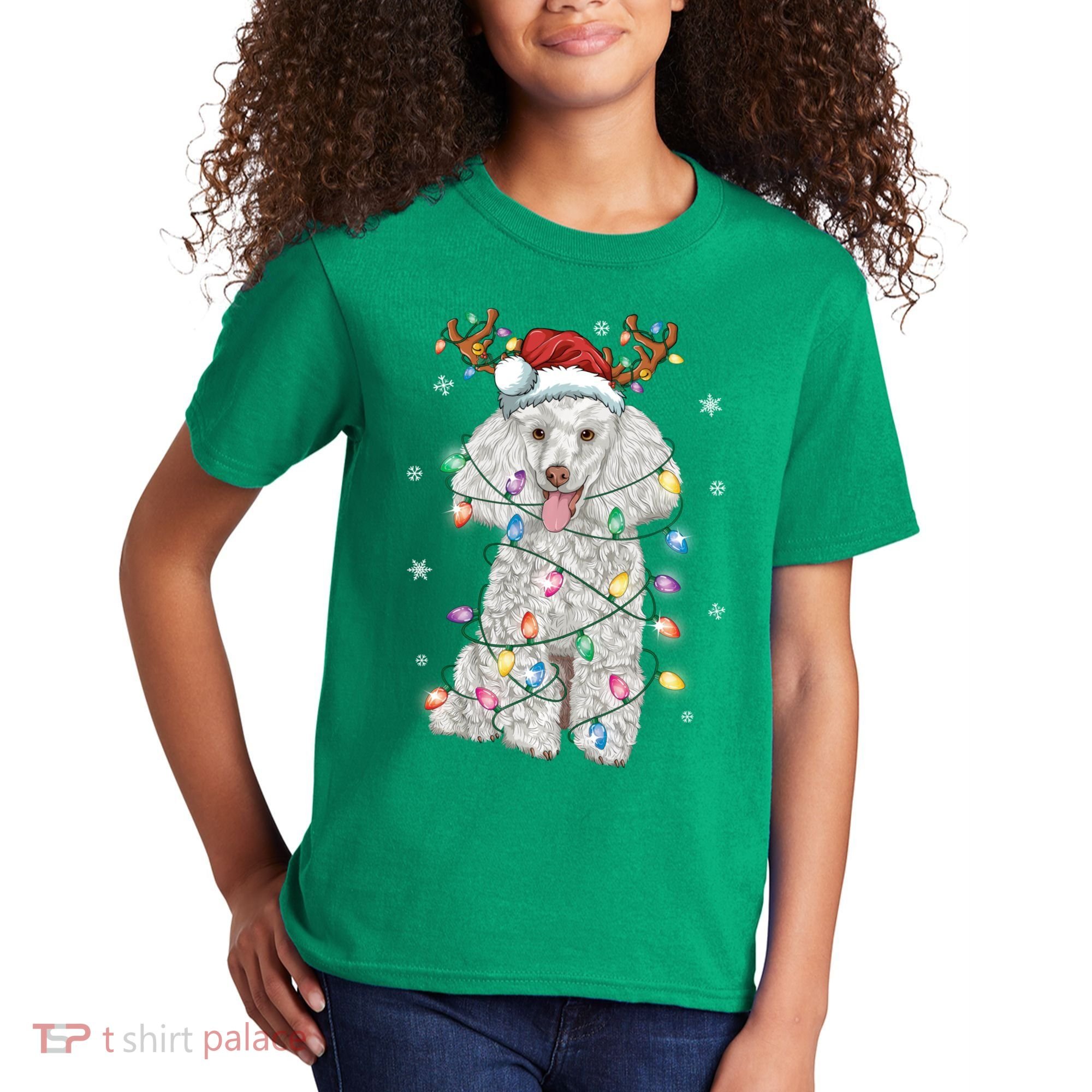 Poodle Christmas Reindeer Santa Hat Poodle Christmas Kids T-Shirt