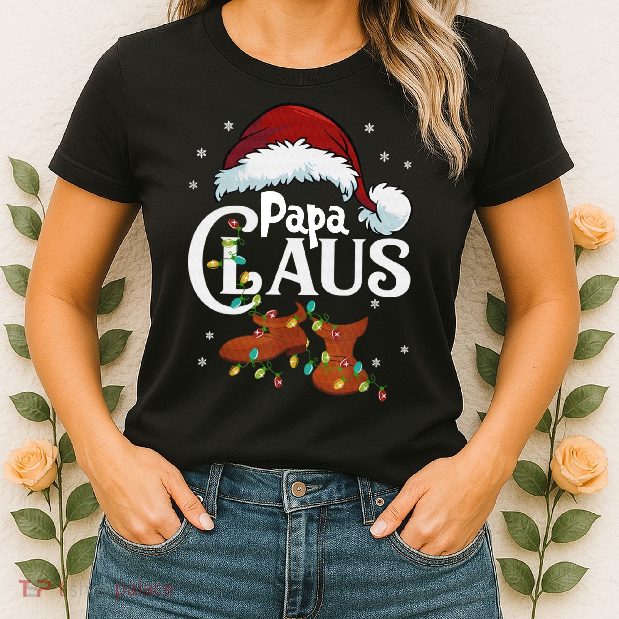 Papa Claus Santa Hat Matching Christmas Family Group Women's T-Shirt