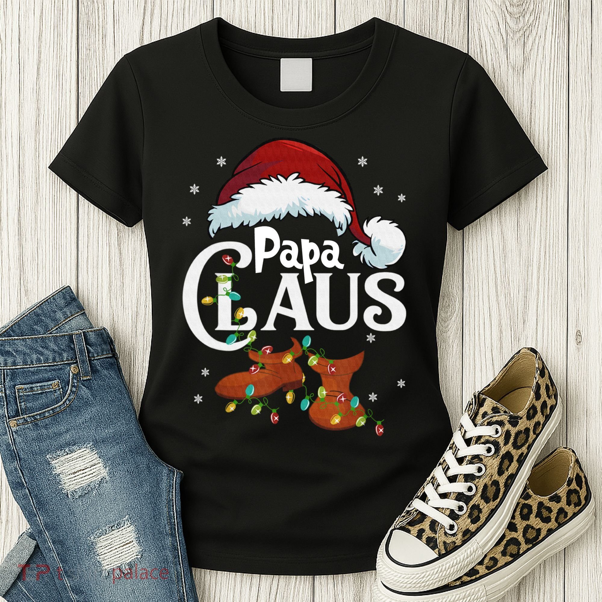 Papa Claus Santa Hat Matching Christmas Family Group Women's T-Shirt