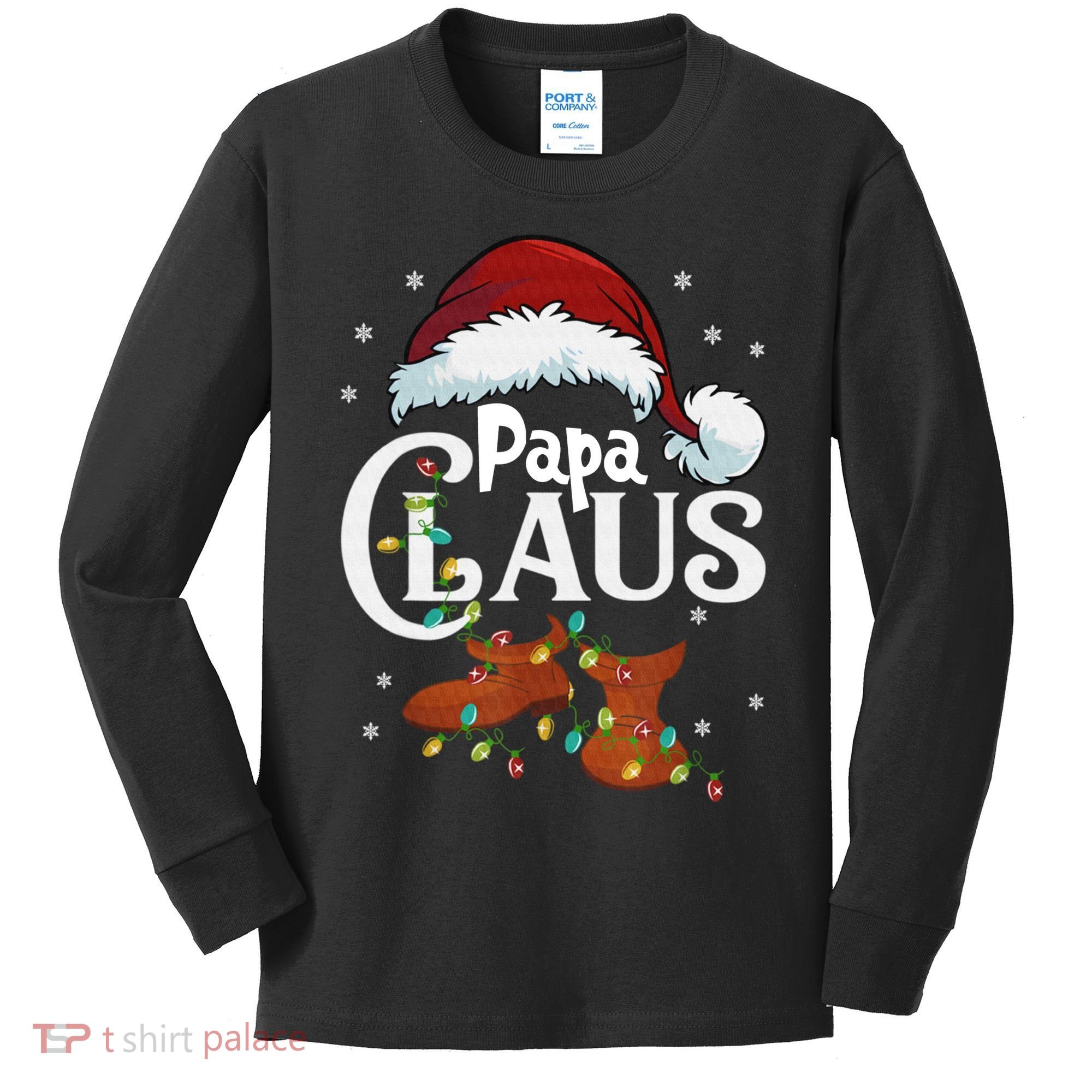 Papa Claus Santa Hat Matching Christmas Family Group Kids Long Sleeve Shirt