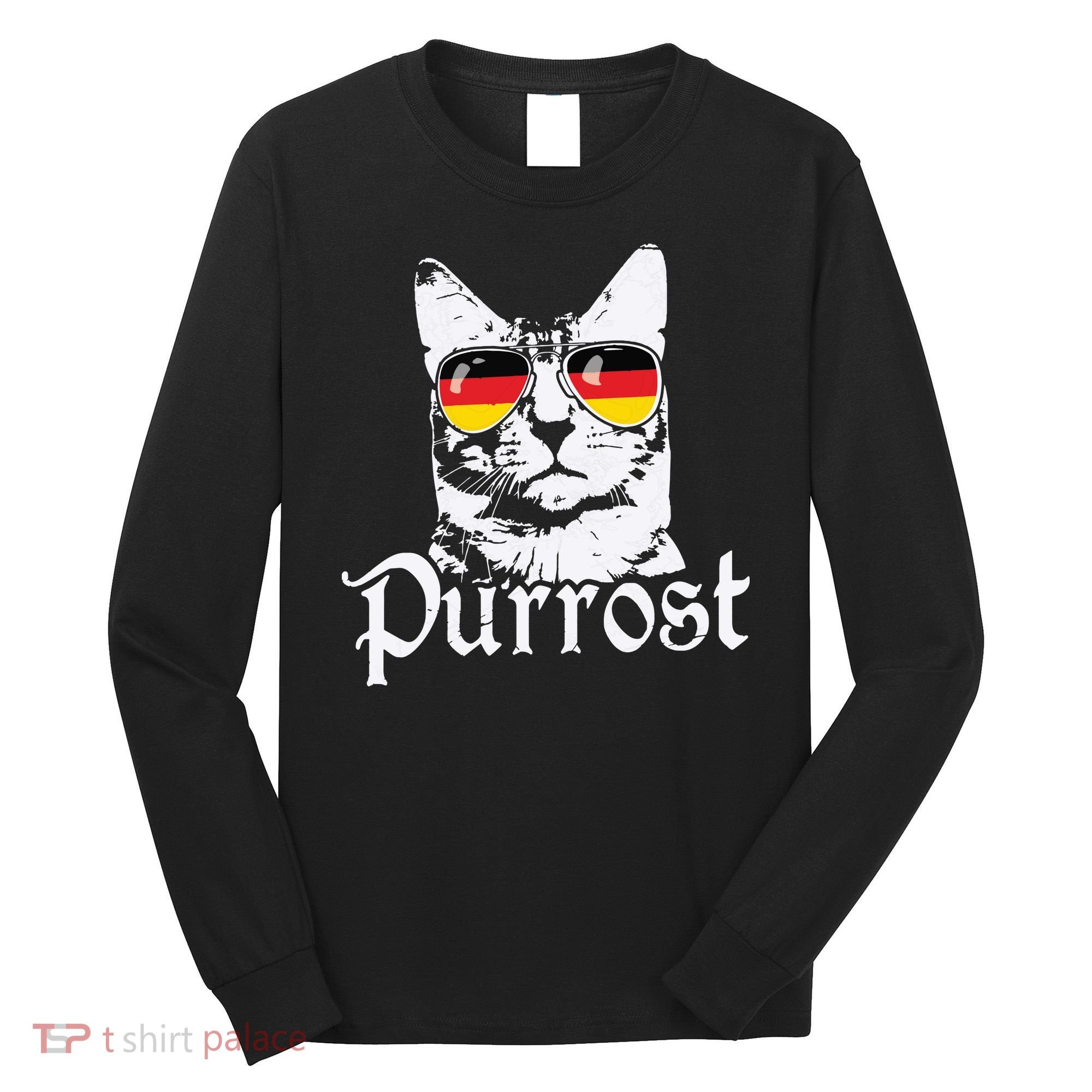 Purrost Cat Sunglasses German Flag Germany Prost Oktoberfest Long Sleeve Shirt