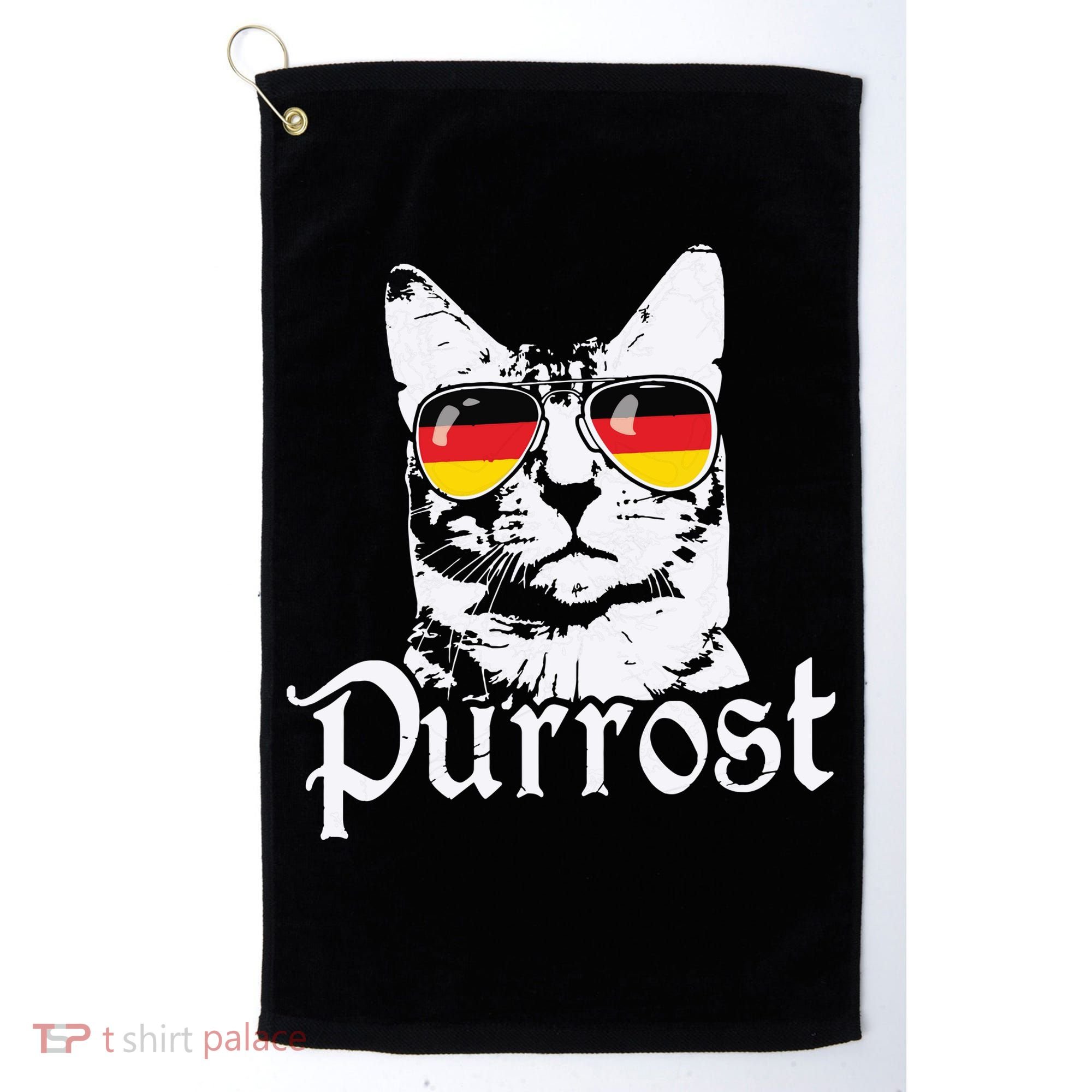 Purrost Cat Sunglasses German Flag Germany Prost Oktoberfest Golf Towel