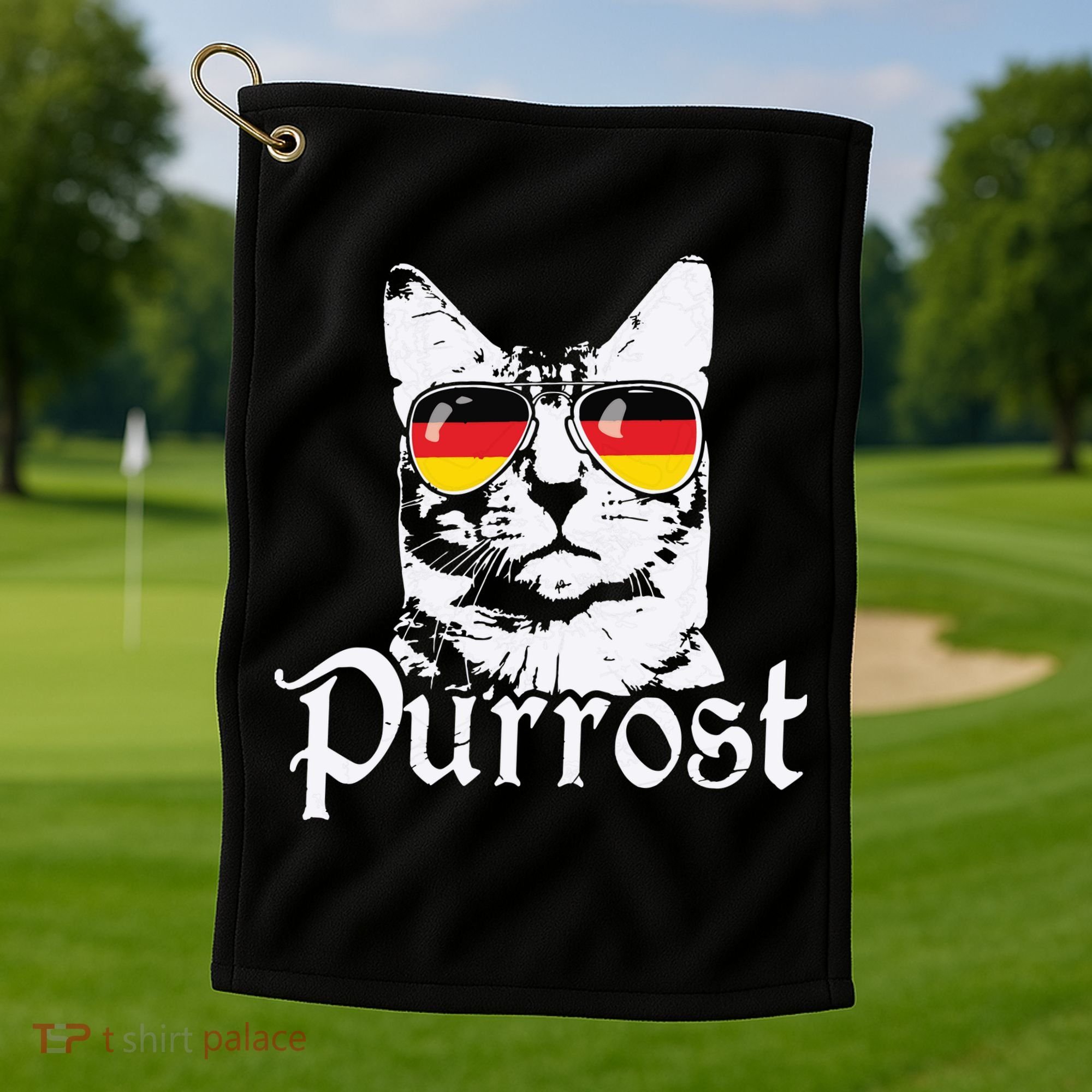 Purrost Cat Sunglasses German Flag Germany Prost Oktoberfest Golf Towel