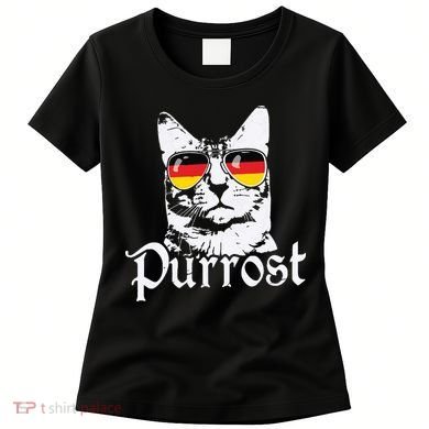 Purrost Cat Sunglasses German Flag Germany Prost Oktoberfest Women's T-Shirt