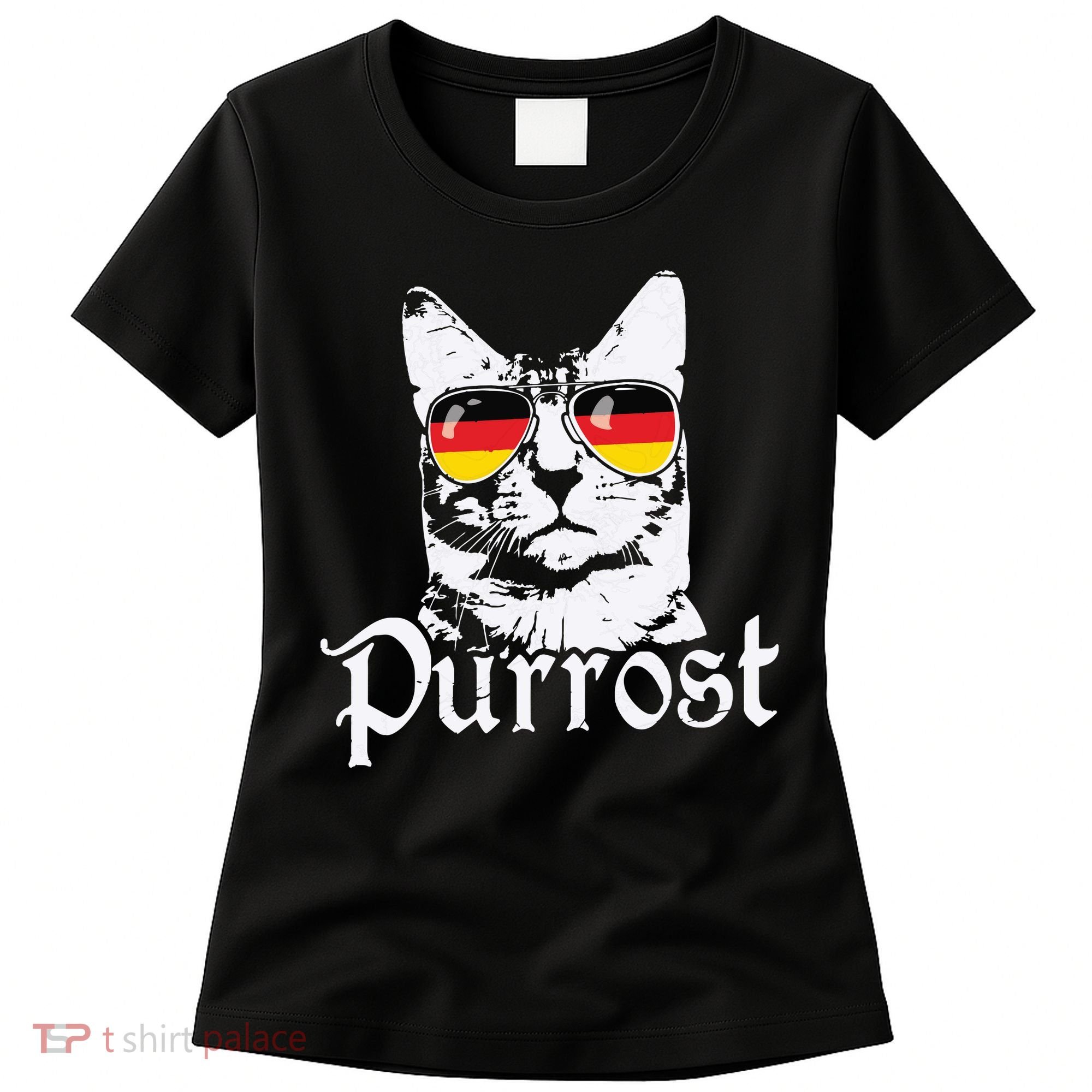 Purrost Cat Sunglasses German Flag Germany Prost Oktoberfest Women's T-Shirt