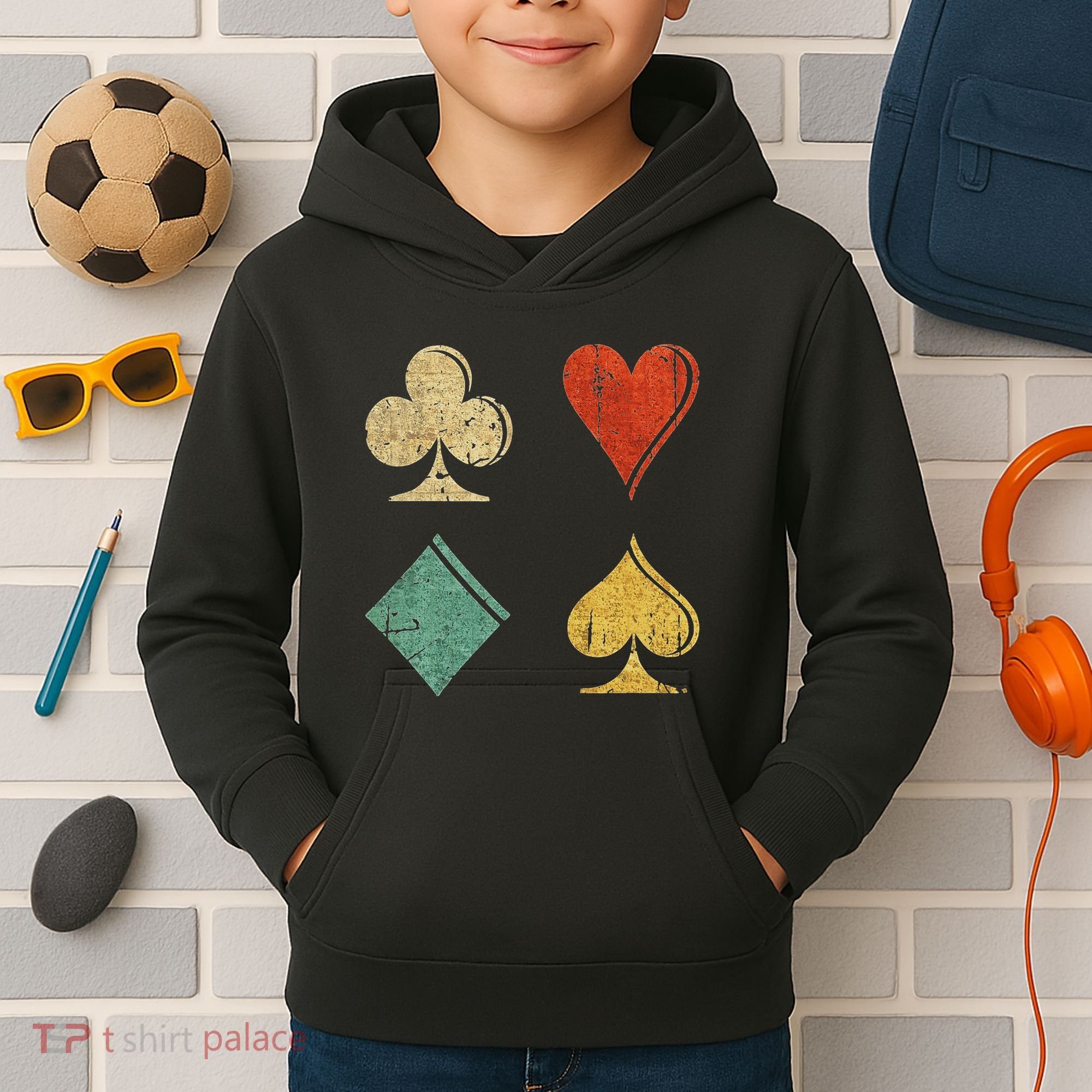 Playing Cards Spade Heart Diamond Club Kids Hoodie