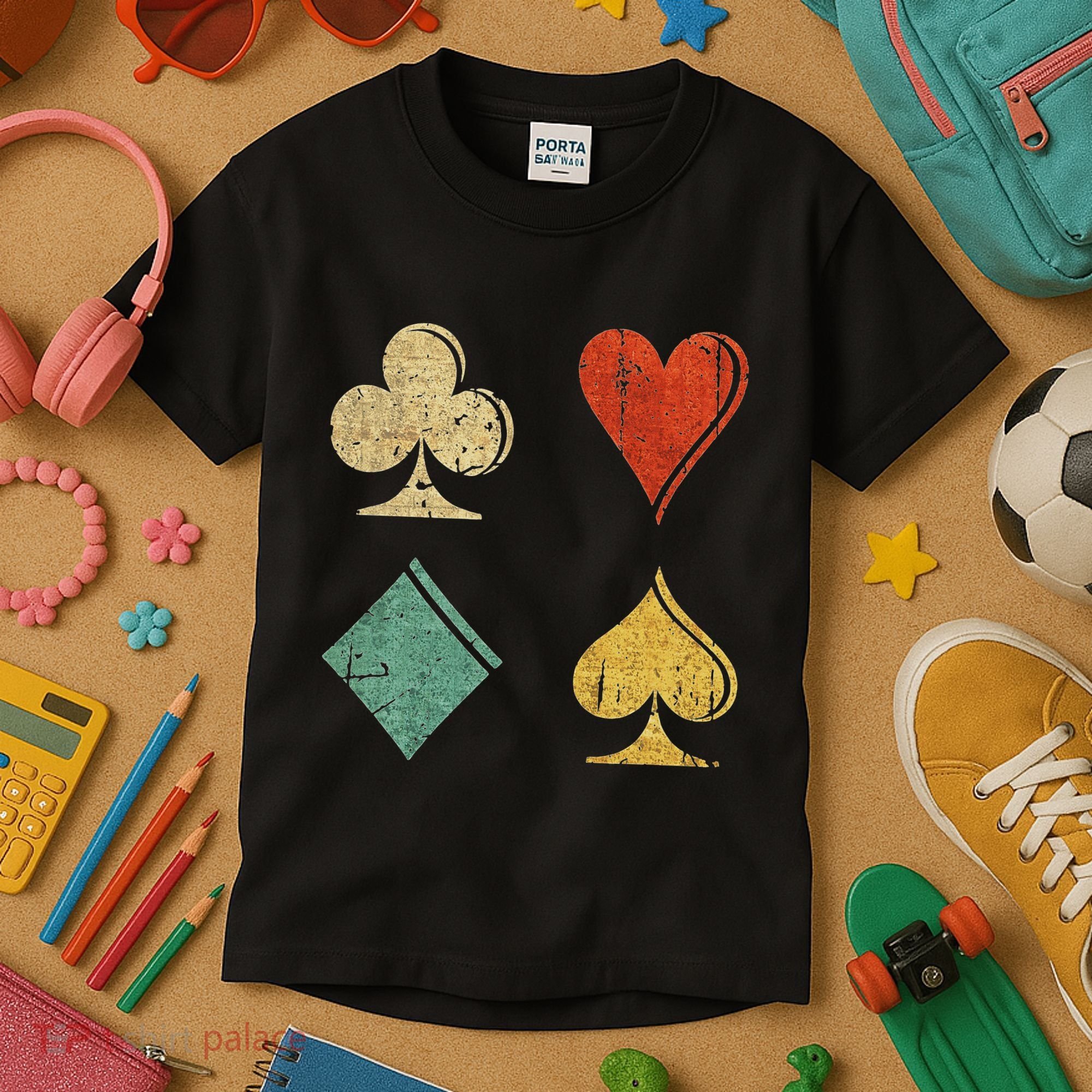 Playing Cards Spade Heart Diamond Club Kids T-Shirt