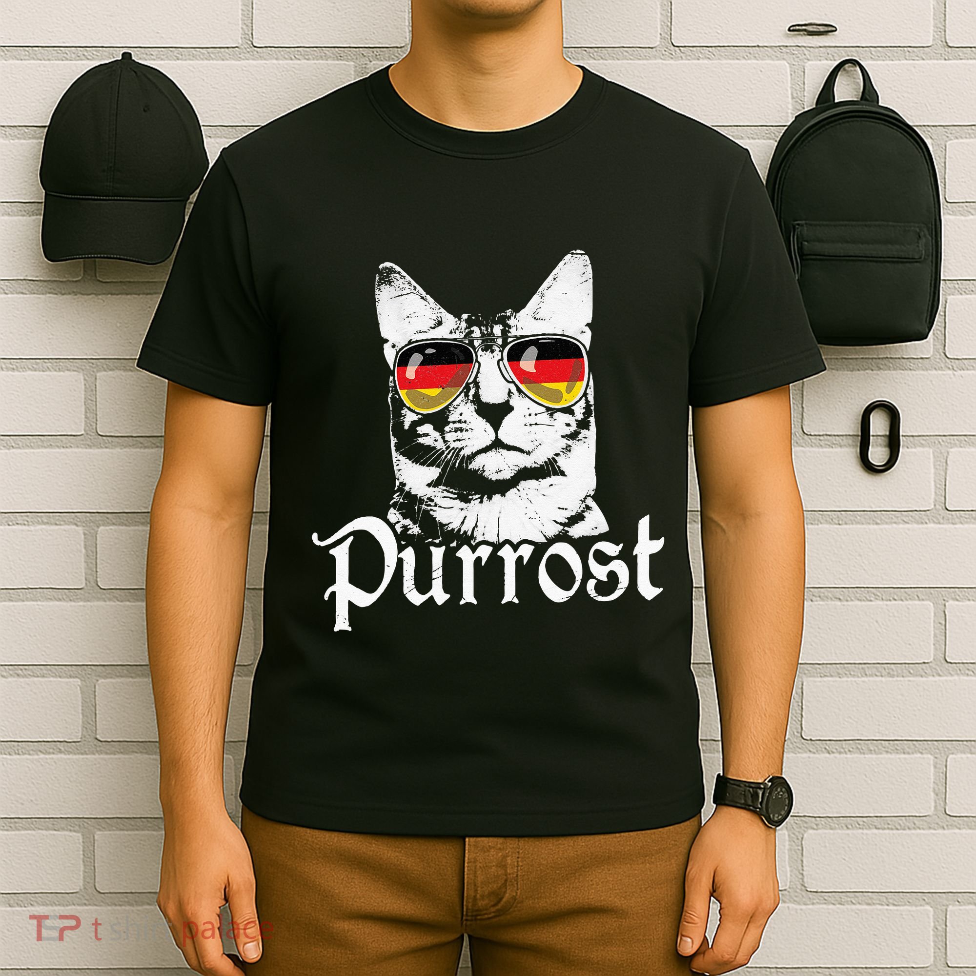 Purrost Cat Sunglasses German Flag Germany Prost Oktoberfest T-Shirt