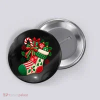 Patchwork Christmas Stocking with Presents Button thumb 0