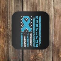 Prostate Cancer Survivor Bold Blue Ribbon Coaster thumb 0