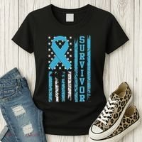 Prostate Cancer Survivor Bold Blue Ribbon Women's T-Shirt thumb 3