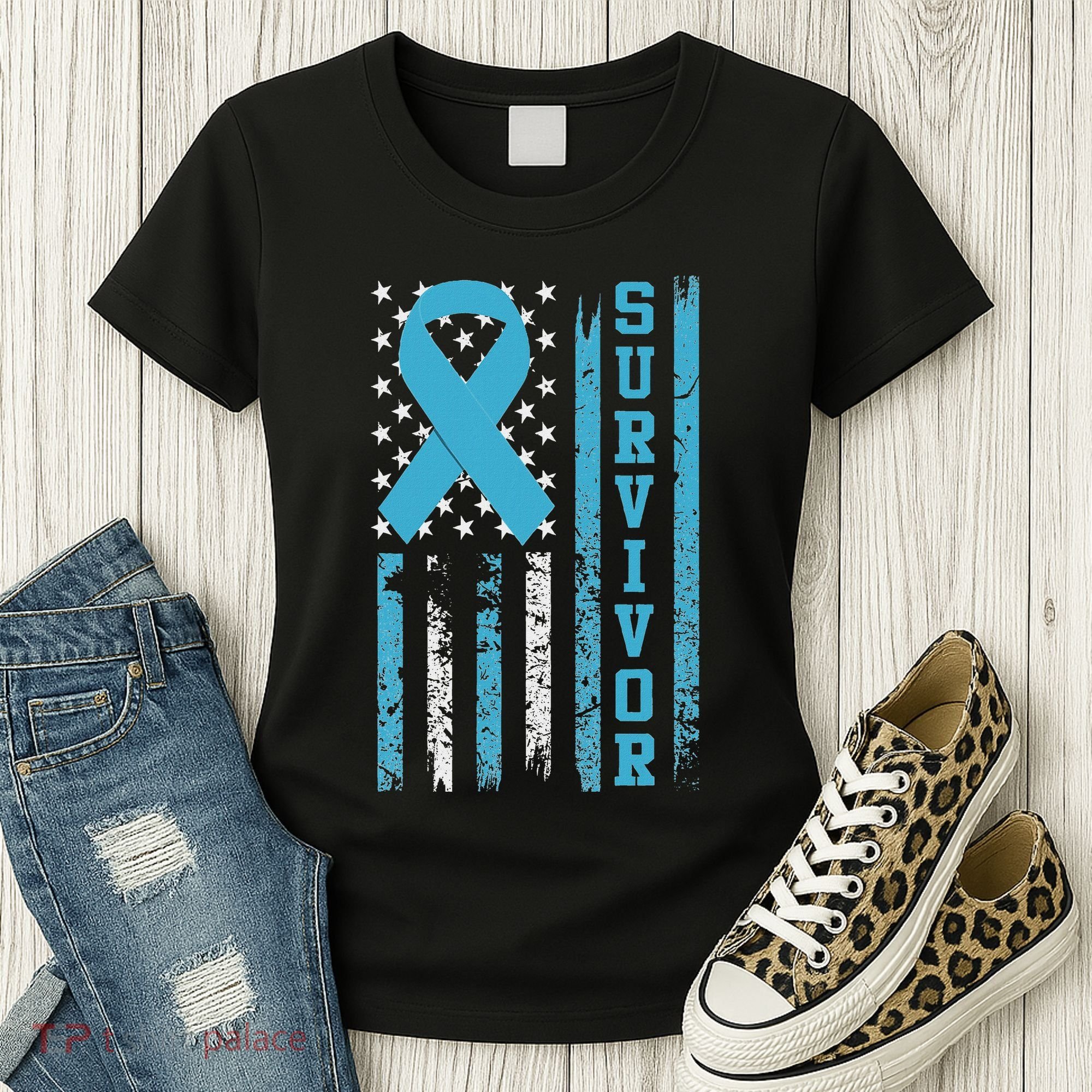 Prostate Cancer Survivor Bold Blue Ribbon Women's T-Shirt