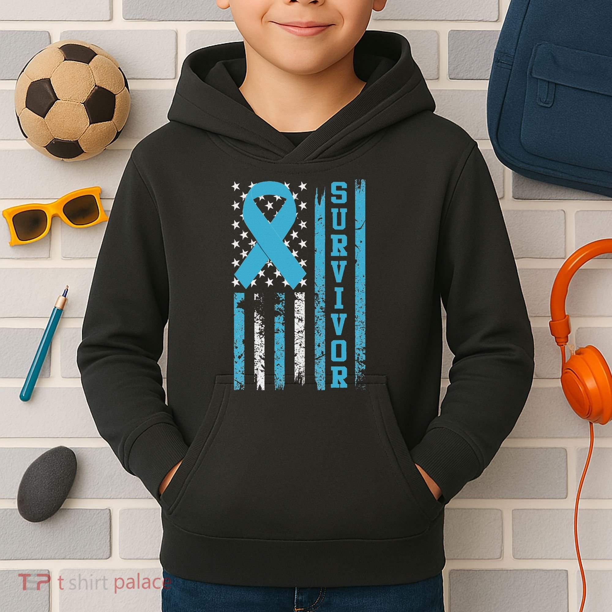Prostate Cancer Survivor Bold Blue Ribbon Kids Hoodie