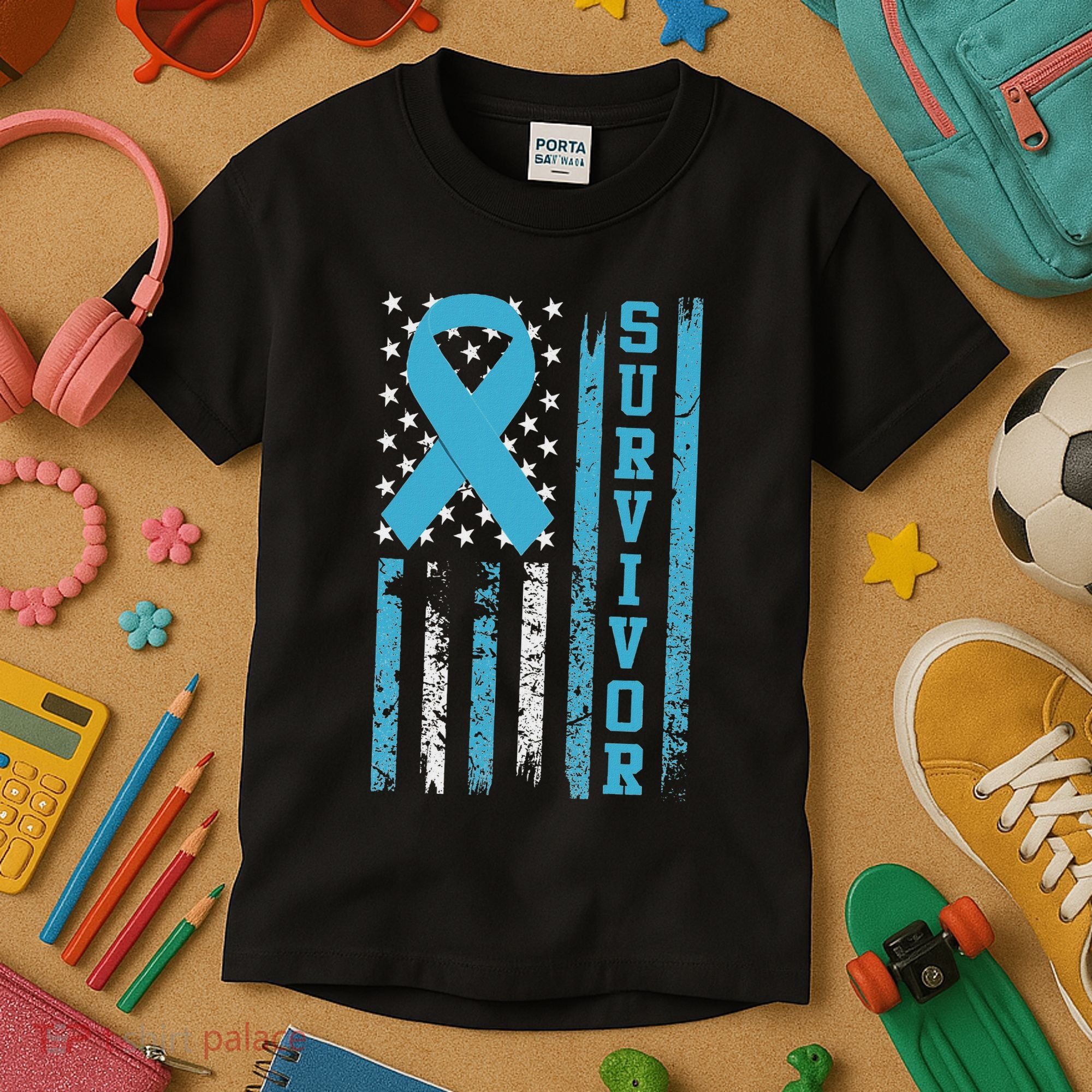 Prostate Cancer Survivor Bold Blue Ribbon Kids T-Shirt