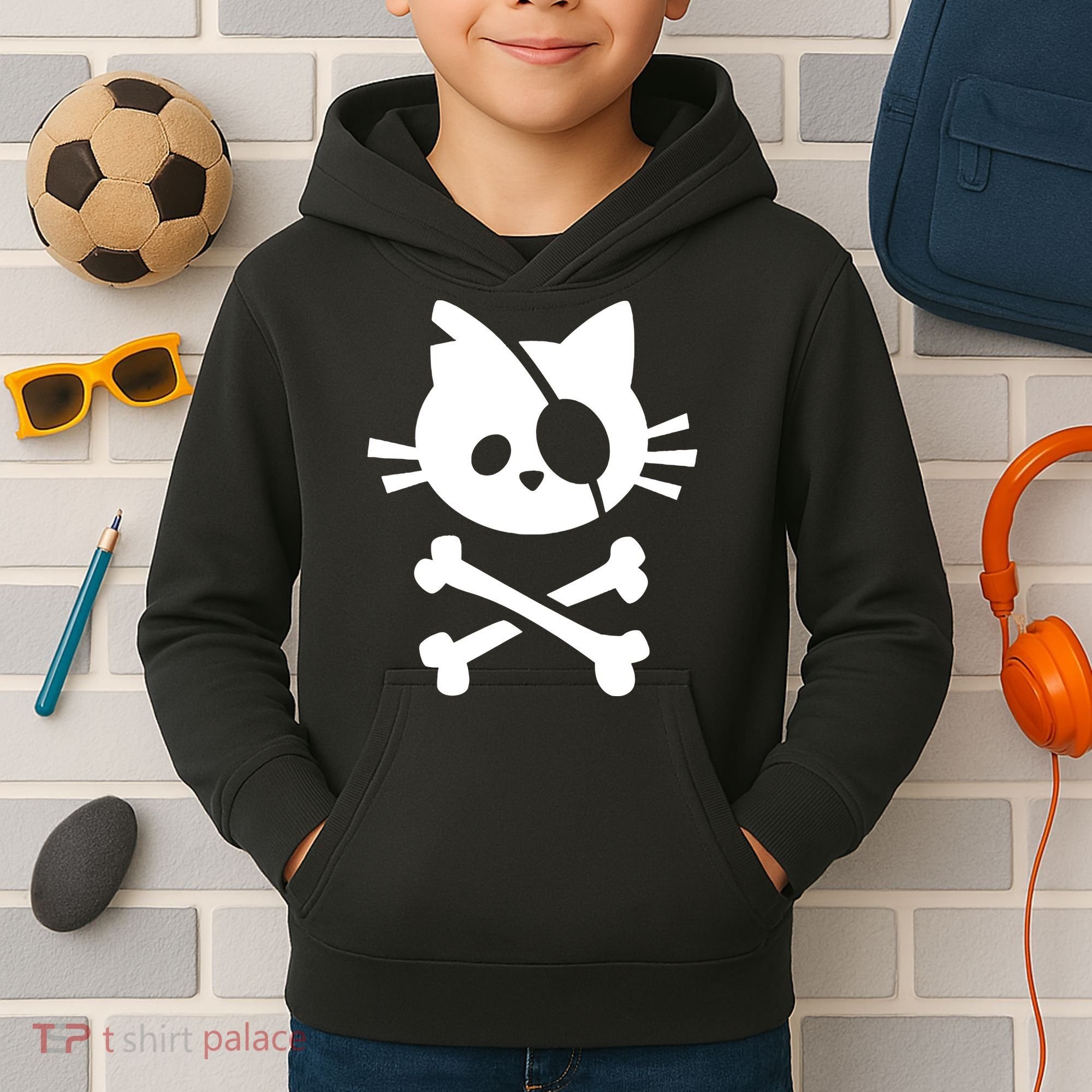 Pirate Cat Skull Cat Kids Hoodie