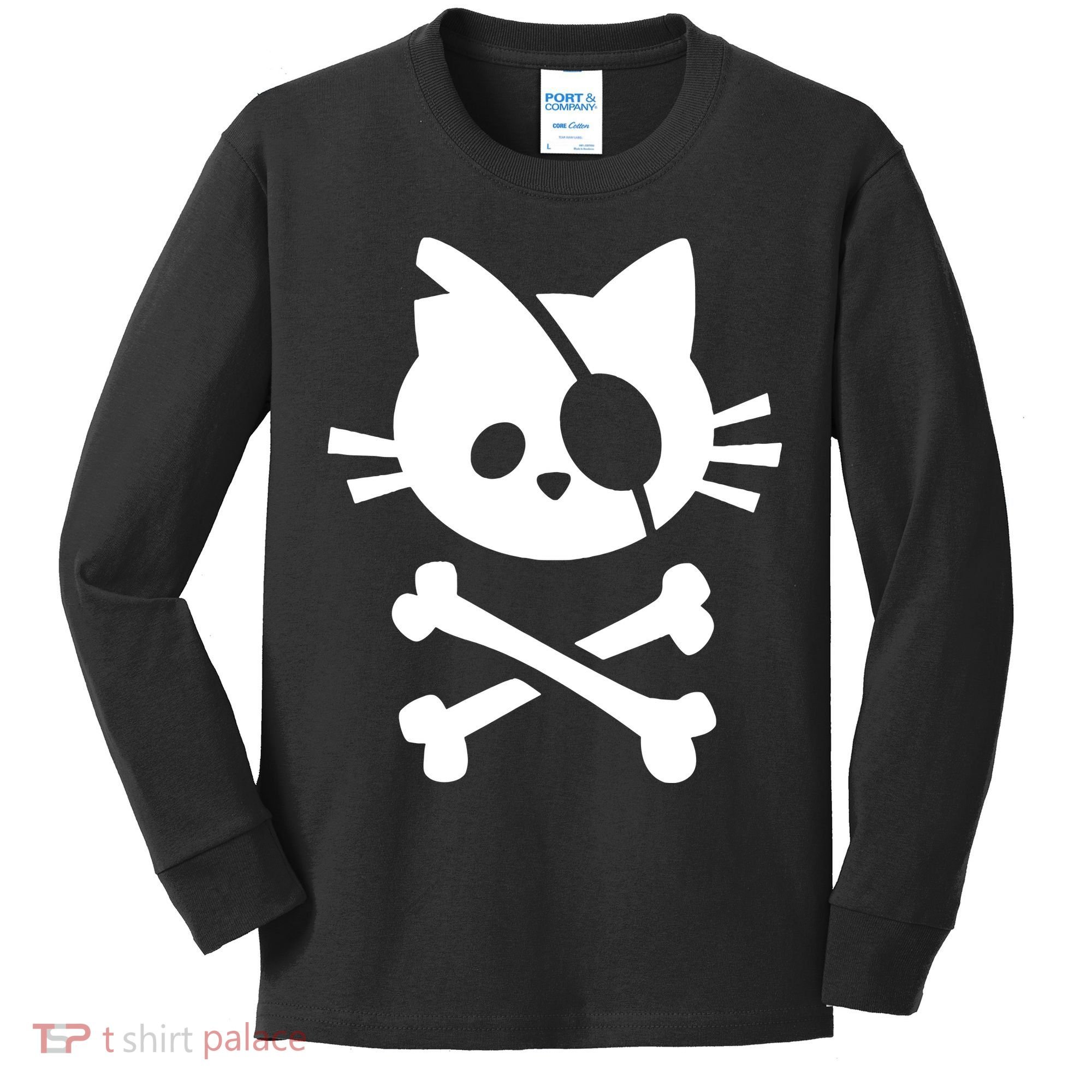 Pirate Cat Skull Cat Kids Long Sleeve Shirt