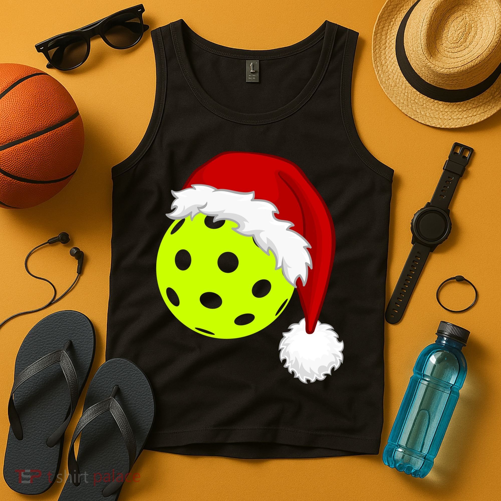 Pickleball Christmas Sana Hat Tank Top