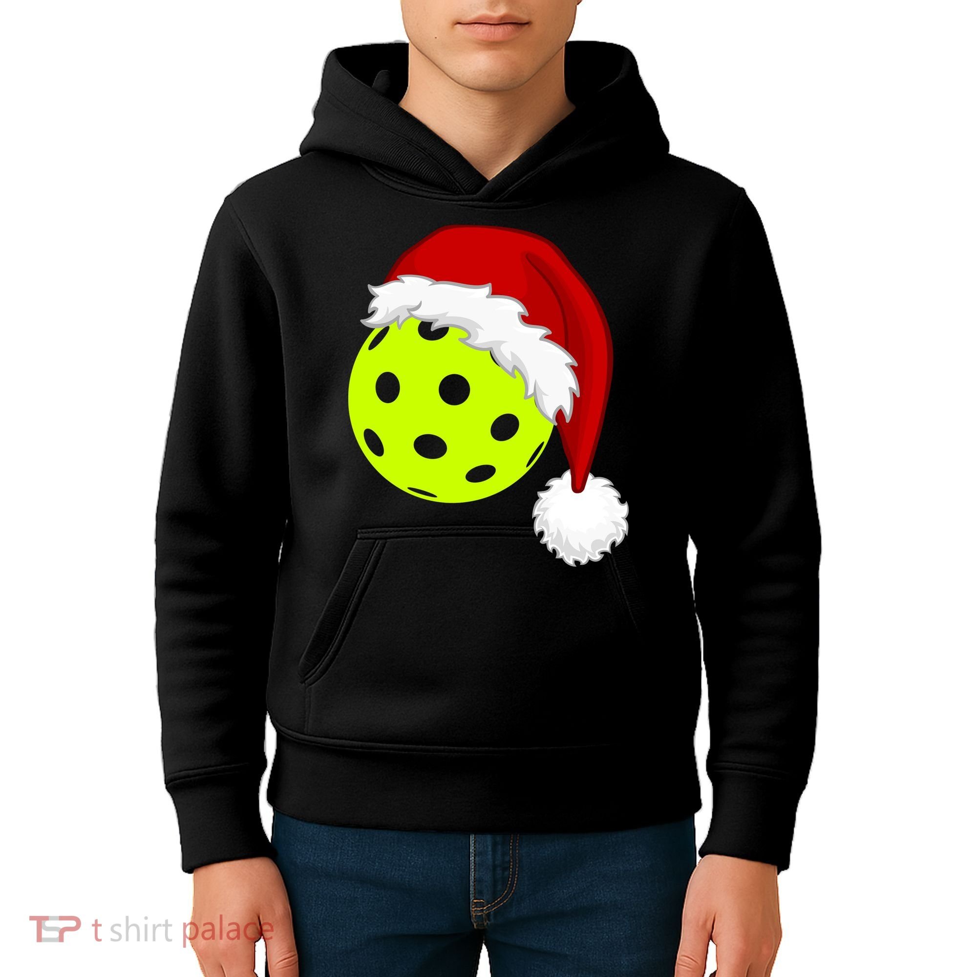 Pickleball Christmas Sana Hat Kids Hoodie