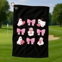 Pink Coquette Spooky Girly Halloween Golf Towel thumb 1