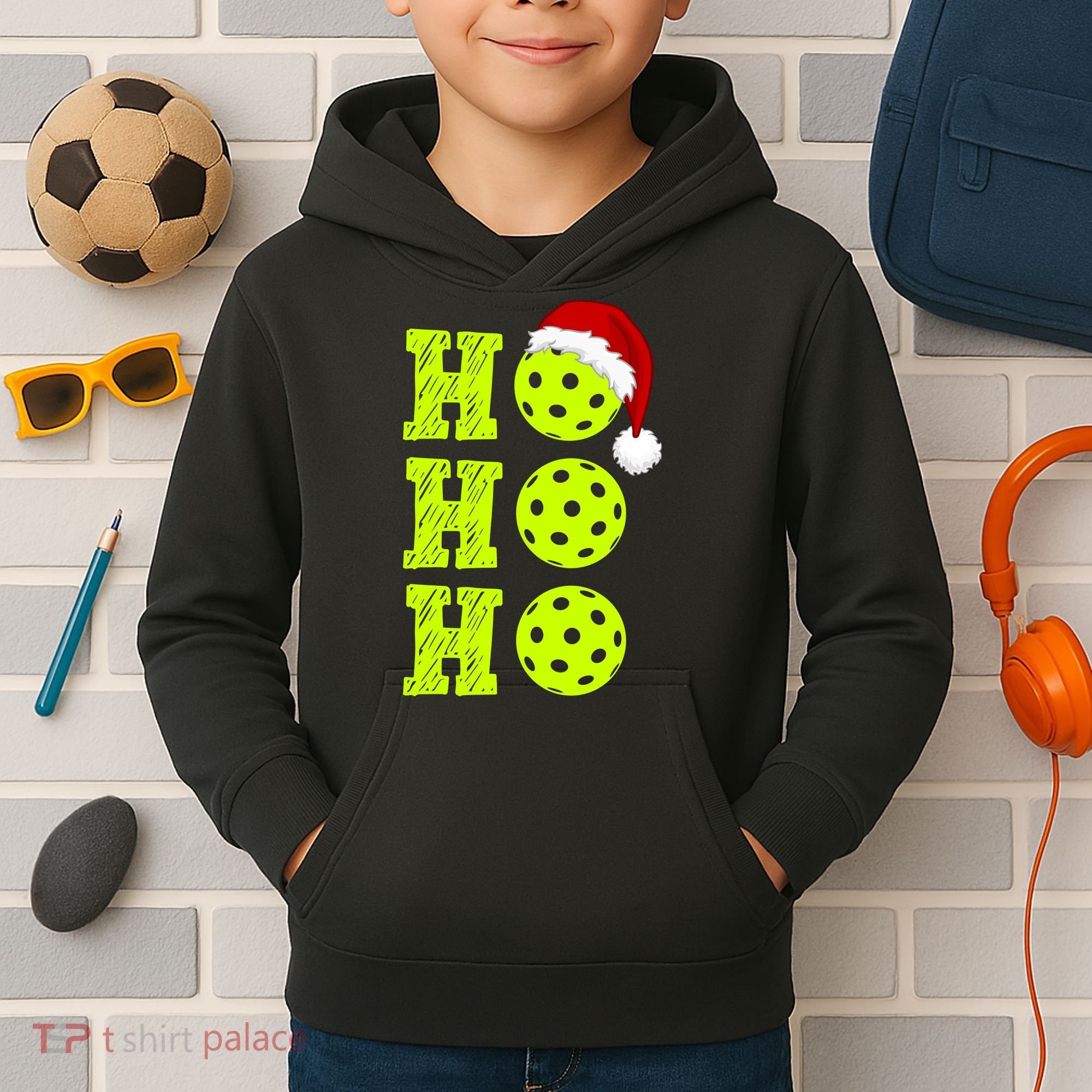 Pickleball Christmas Sana Ho Ho Ho Kids Hoodie