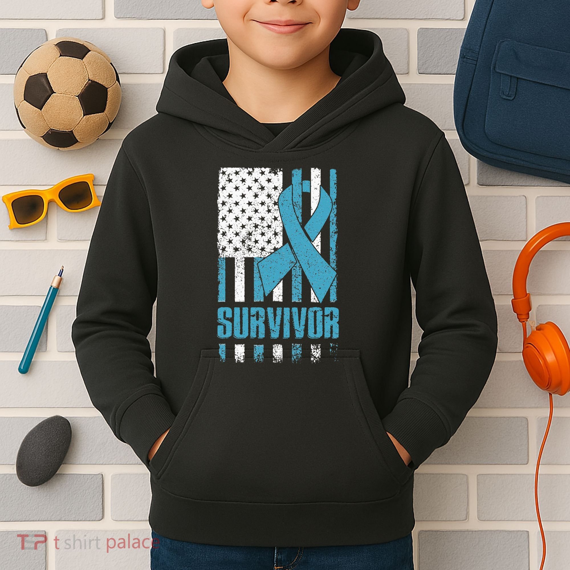 Prostate Cancer Survivor Bold Blue Ribbon Kids Hoodie
