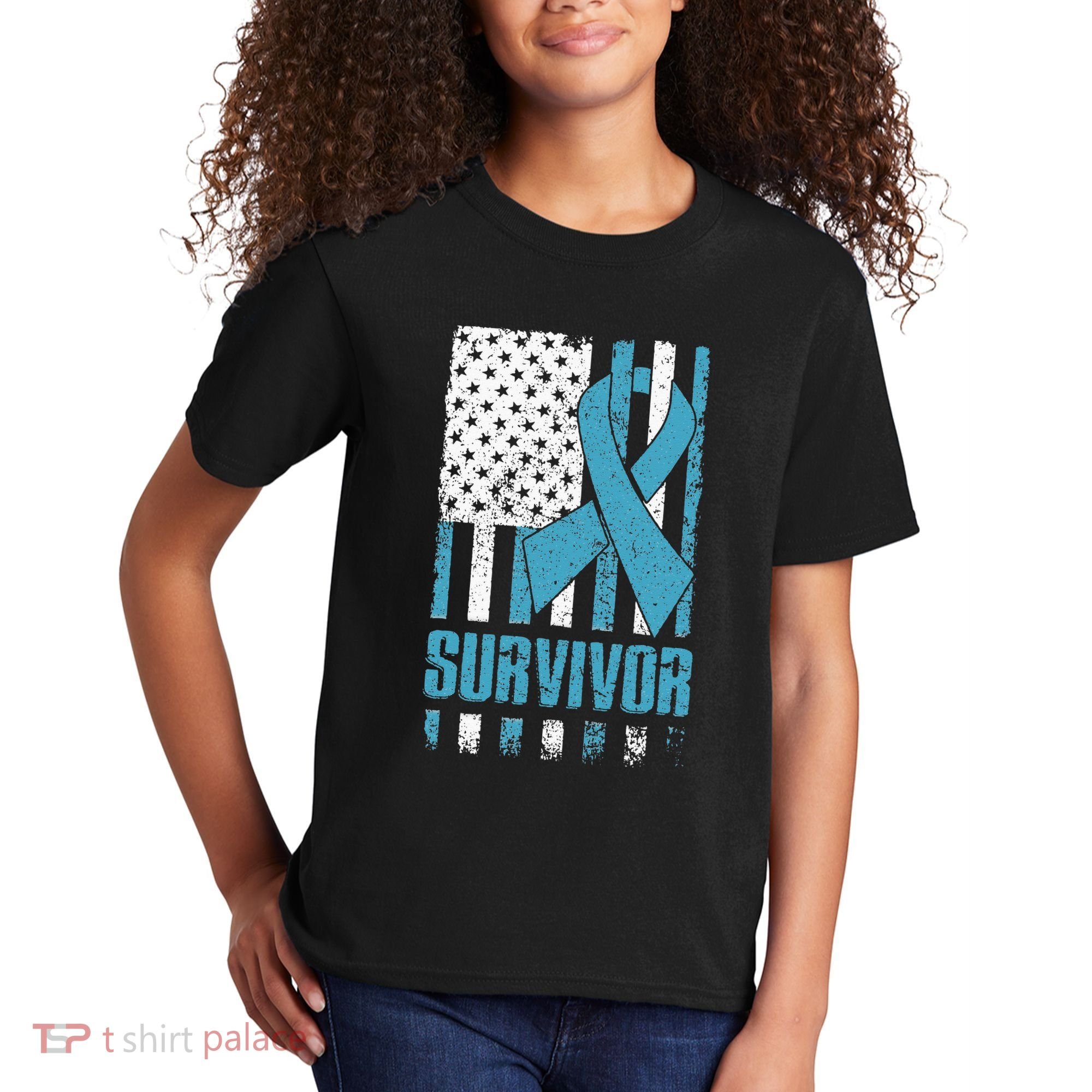 Prostate Cancer Survivor Bold Blue Ribbon Kids T-Shirt
