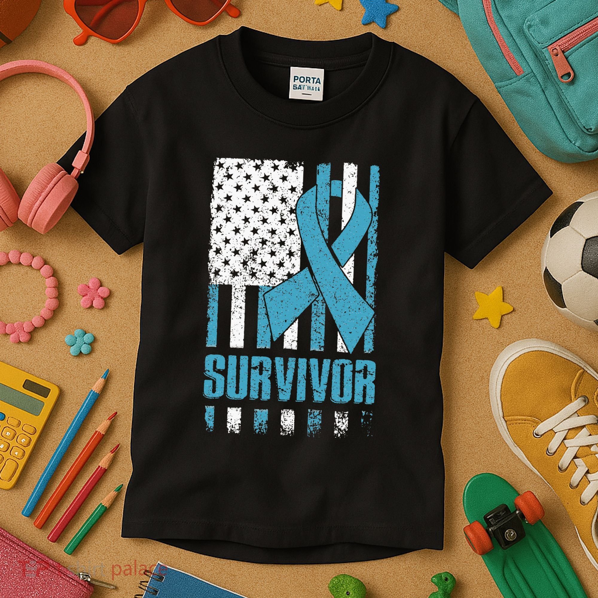 Prostate Cancer Survivor Bold Blue Ribbon Kids T-Shirt