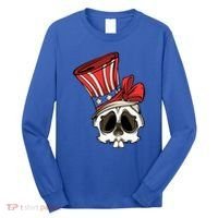 Patriotic Cute Skull American Flag 4th Of July Gift Long Sleeve Shirt thumb 0