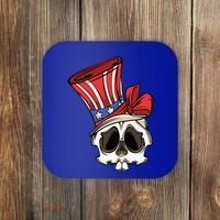 Patriotic Cute Skull American Flag 4th Of July Gift Coaster thumb 0