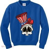 Patriotic Cute Skull American Flag 4th Of July Gift Kids Sweatshirt thumb 0