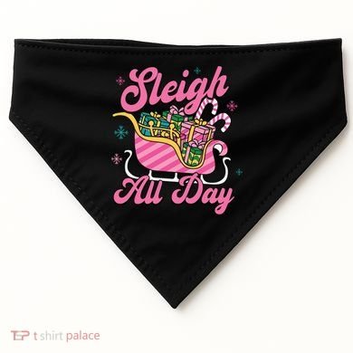 Pink Christmas Sleigh All Day Great Gift USA-Made Doggie Bandana