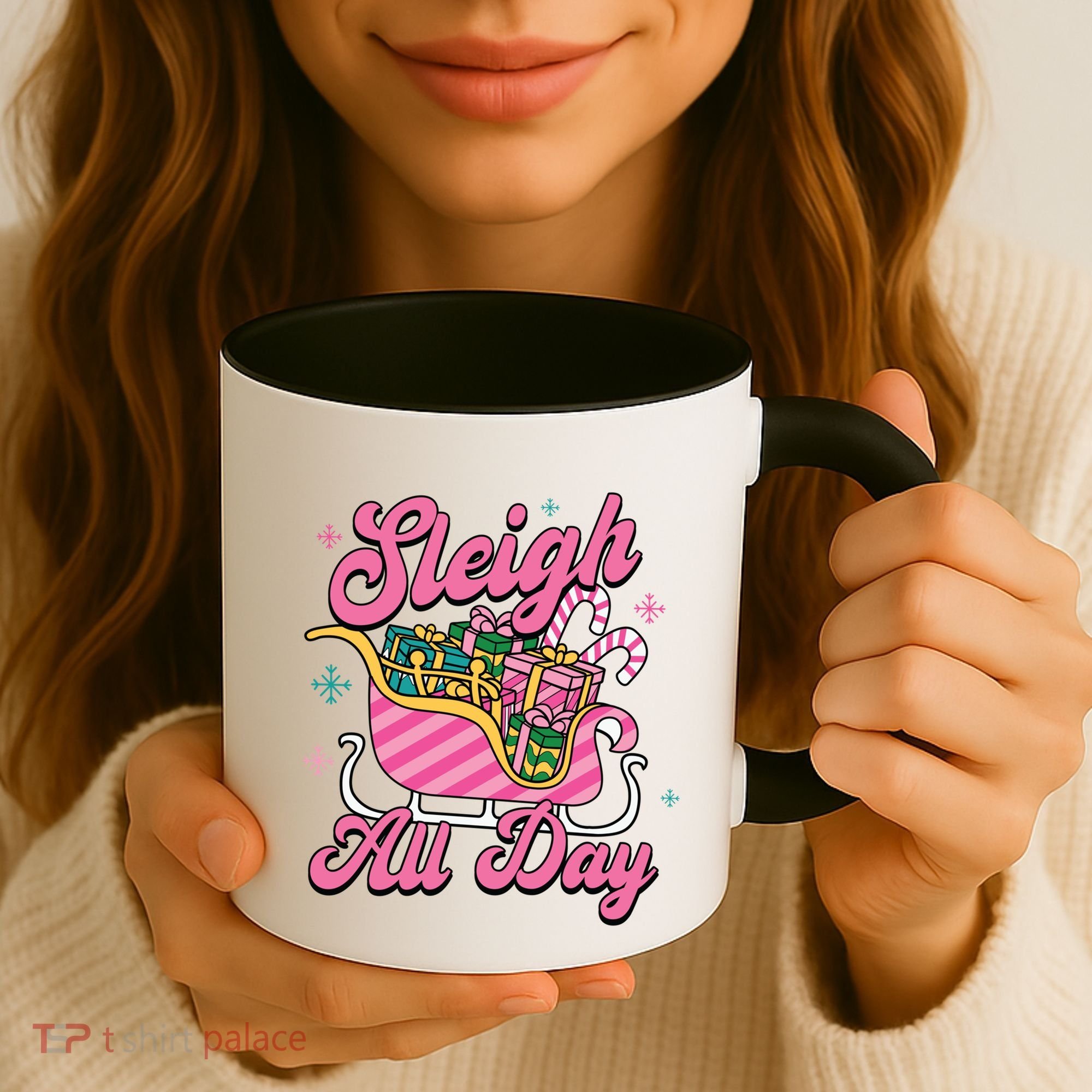Pink Christmas Sleigh All Day Great Gift Coffee Mug