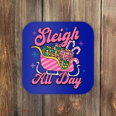 Pink Christmas Sleigh All Day Great Gift Coaster