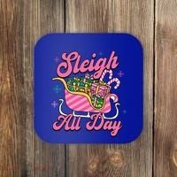 Pink Christmas Sleigh All Day Great Gift Coaster thumb 0