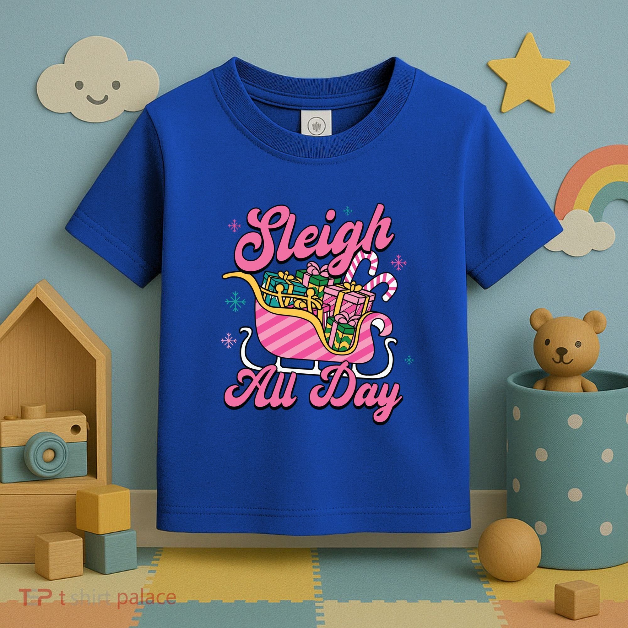 Pink Christmas Sleigh All Day Great Gift Toddler T-Shirt