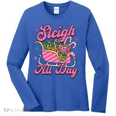 Pink Christmas Sleigh All Day Great Gift Women's Long Sleeve Shirt