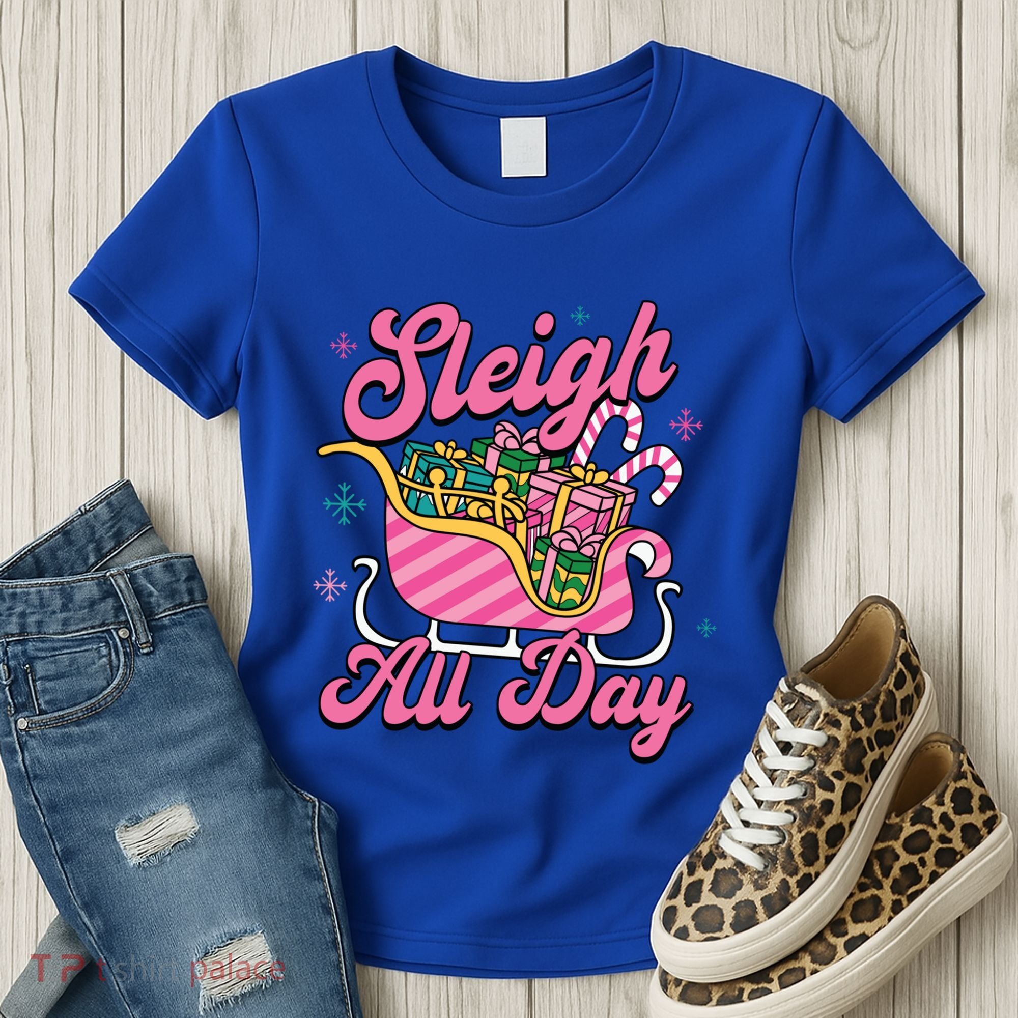 Pink Christmas Sleigh All Day Great Gift Women's T-Shirt